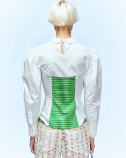 Andersson Bell Adela Poplin Jersey Combination Shirt Atb709W(White)-Women Blouses