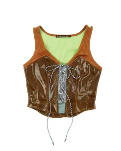 Andersson Bell Akira Coated Brown Lace-Up Vest Atb882W(Brown)-Women Tops
