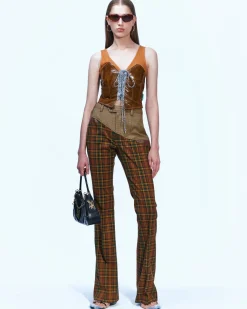 Andersson Bell Akira Coated Brown Lace-Up Vest Atb882W(Brown)-Women Tops