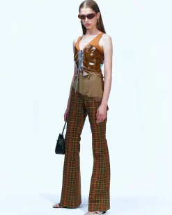 Andersson Bell Akira Coated Brown Lace-Up Vest Atb882W(Brown)-Women Tops