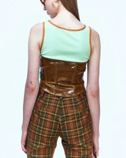 Andersson Bell Akira Coated Brown Lace-Up Vest Atb882W(Brown)-Women Tops