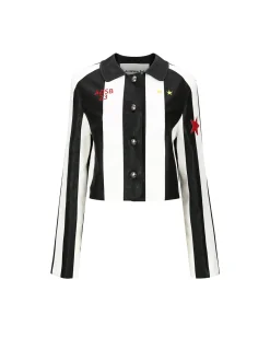 Andersson Bell Alessandro Stripe Faux Leather Jacket Awa529W(Black/White)-Women Outerwear