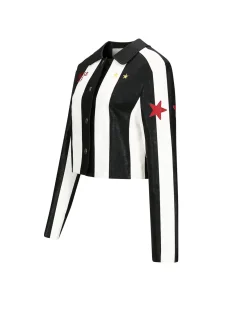 Andersson Bell Alessandro Stripe Faux Leather Jacket Awa529W(Black/White)-Women Outerwear