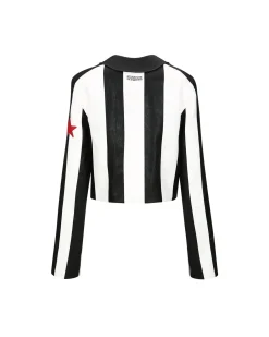 Andersson Bell Alessandro Stripe Faux Leather Jacket Awa529W(Black/White)-Women Outerwear