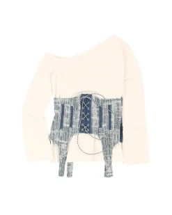 Andersson Bell Alisa Denim Lace Up Bustier T-Shirts Atb883W(Light Beige)-Women Tops