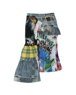 Andersson Bell Alisa Denim Play & Artwork Print Long Skirt Apa625W(Blue)-Women Skirts
