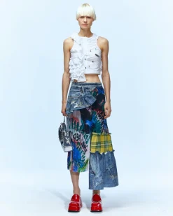 Andersson Bell Alisa Denim Play & Artwork Print Long Skirt Apa625W(Blue)-Women Skirts
