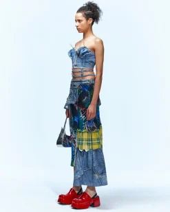 Andersson Bell Alisa Denim Play & Artwork Print Long Skirt Apa625W(Blue)-Women Skirts