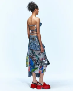 Andersson Bell Alisa Denim Play & Artwork Print Long Skirt Apa625W(Blue)-Women Skirts