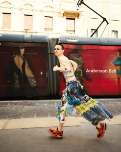 Andersson Bell Alisa Denim Play & Artwork Print Long Skirt Apa625W(Blue)-Women Skirts