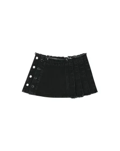 Andersson Bell Apron Wrap Pleats Denim Skirt Apa606W(Black)-Women Skirts
