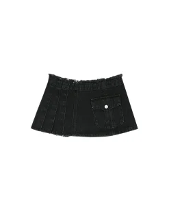 Andersson Bell Apron Wrap Pleats Denim Skirt Apa606W(Black)-Women Skirts
