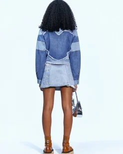 Andersson Bell Apron Wrap Pleats Denim Skirt Apa606W(Washed Blue)-Women Skirts