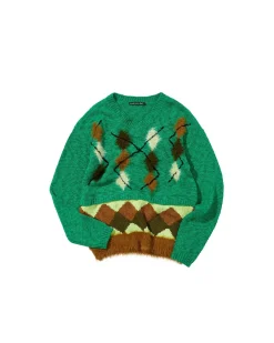 Andersson Bell Argyle Layered V-Neck Sweater Atb856M(Green)-Men Knitwear