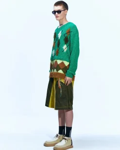 Andersson Bell Argyle Layered V-Neck Sweater Atb856M(Green)-Men Knitwear