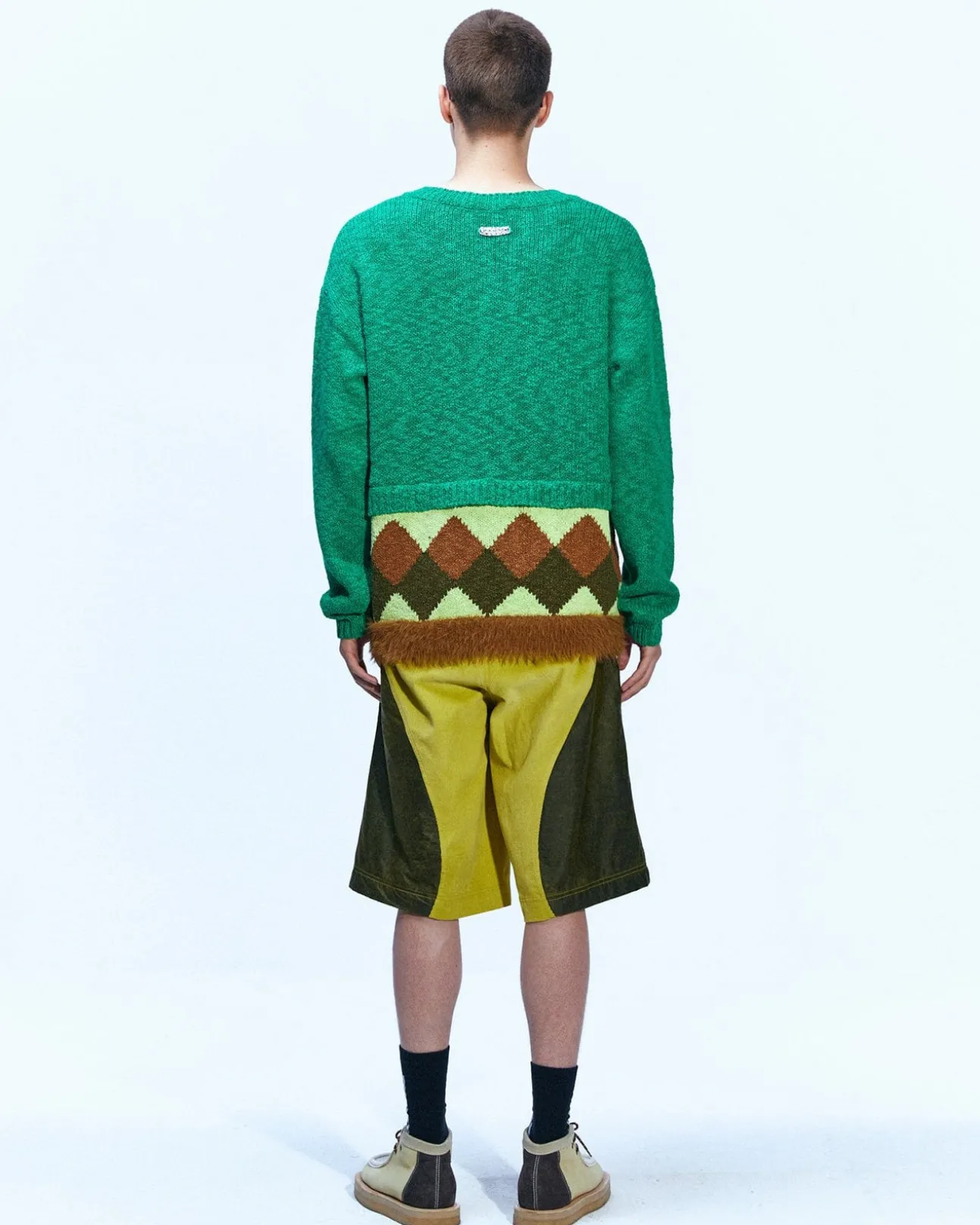 Andersson Bell Argyle Layered V-Neck Sweater Atb856M(Green)-Men Knitwear