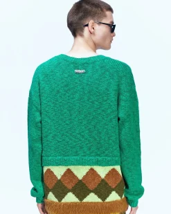 Andersson Bell Argyle Layered V-Neck Sweater Atb856M(Green)-Men Knitwear