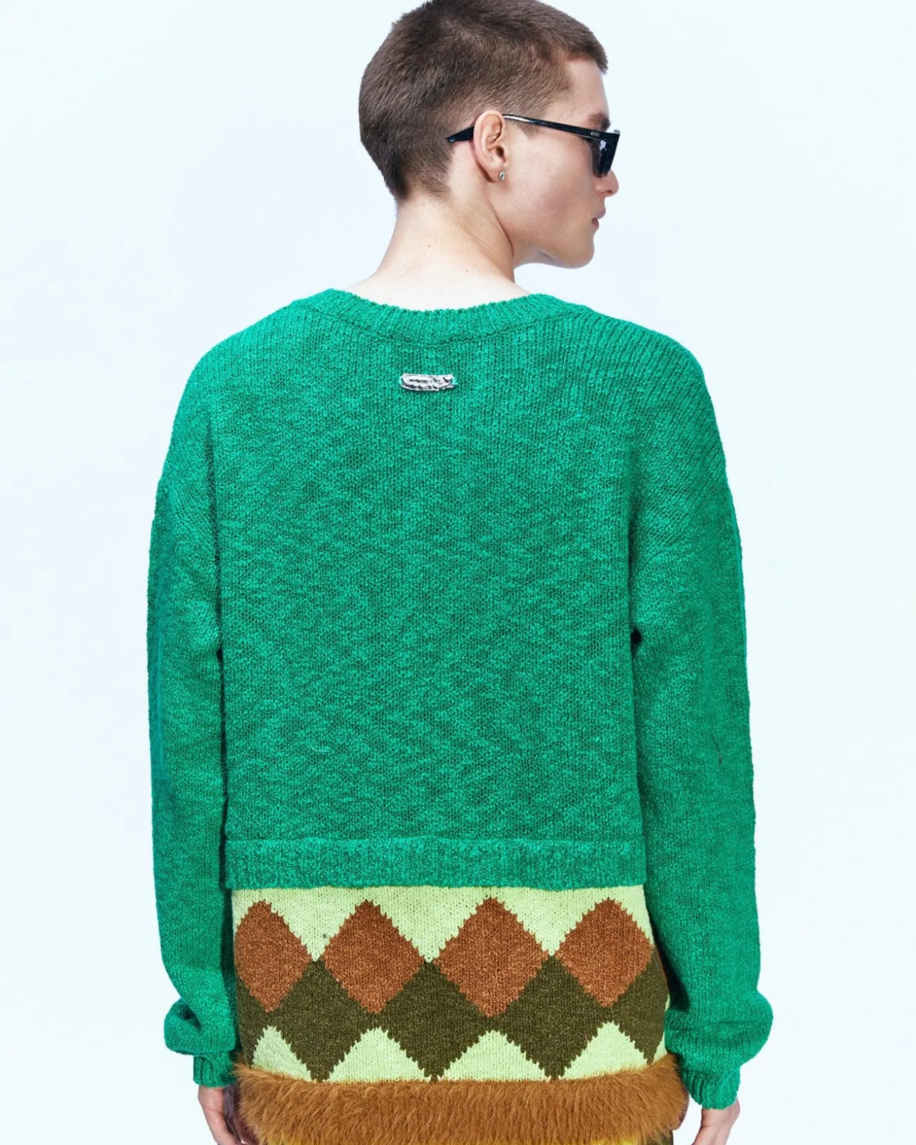 Andersson Bell Argyle Layered V-Neck Sweater Atb856M(Green)-Men Knitwear