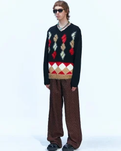 Andersson Bell Argyle Layered V-Neck Sweater Atb856M(Black)-Men Knitwear