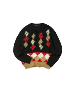 Andersson Bell Argyle Layered V-Neck Sweater Atb856M(Black)-Men Knitwear