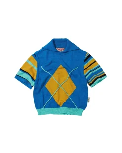 Andersson Bell Argyle Stripe Polo Knit Top Atb712W(Blue)-Women Tops