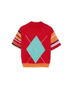 Andersson Bell Argyle Stripe Polo Knit Top Atb712W(Red)-Women Tops