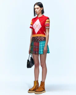 Andersson Bell Argyle Stripe Polo Knit Top Atb712W(Red)-Women Tops