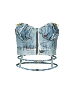 Andersson Bell Arina Denim Play Backless Bustier Atb945W(Blue)-Women Tops