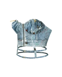 Andersson Bell Arina Denim Play Backless Bustier Atb945W(Blue)-Women Tops