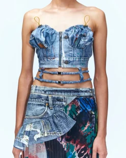 Andersson Bell Arina Denim Play Backless Bustier Atb945W(Blue)-Women Tops
