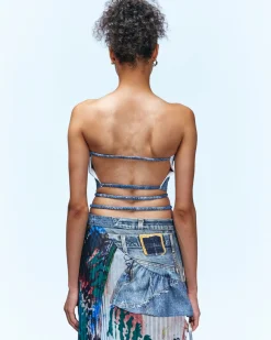 Andersson Bell Arina Denim Play Backless Bustier Atb945W(Blue)-Women Tops