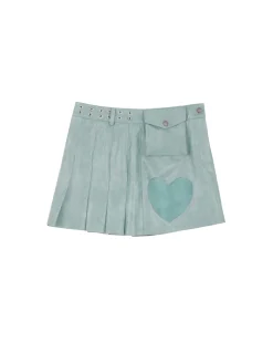 Andersson Bell Arina Heart & Pleats Faux Leather Skirt Apa600W(Dusty Blue)-Women Skirts