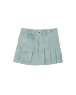 Andersson Bell Arina Heart & Pleats Faux Leather Skirt Apa600W(Dusty Blue)-Women Skirts