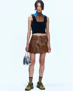 Andersson Bell Arina Heart & Pleats Faux Leather Skirt Apa600W(Brown)-Women Skirts