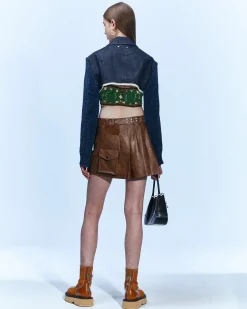 Andersson Bell Arina Heart & Pleats Faux Leather Skirt Apa600W(Brown)-Women Skirts