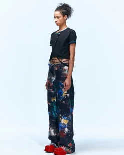Andersson Bell Artwork Print Shirring Band Pants Apa626W(Black)-Women Trousers