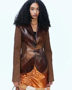 Andersson Bell Becca Faux Leather Patch Jacket Awa521W(Brown)-Women Outerwear
