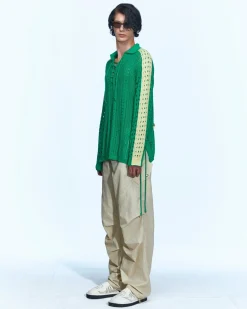 Andersson Bell Beozz Net Collar Sweater Atb959M(Green)-Men Knitwear