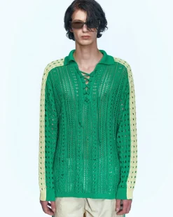 Andersson Bell Beozz Net Collar Sweater Atb959M(Green)-Men Knitwear