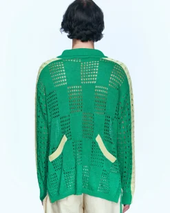 Andersson Bell Beozz Net Collar Sweater Atb959M(Green)-Men Knitwear