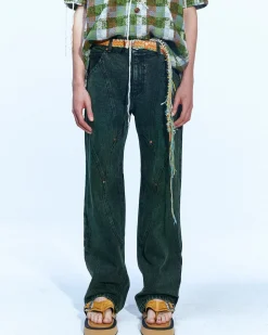 Andersson Bell Brick Curve Panel Wide Jeans Apa609M(D.Green)-Men Trousers