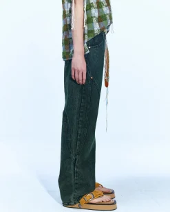 Andersson Bell Brick Curve Panel Wide Jeans Apa609M(D.Green)-Men Trousers