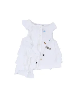 Andersson Bell Brie Frill Shirring Sleeveless Shirt Atb937W(White)-Women Tops