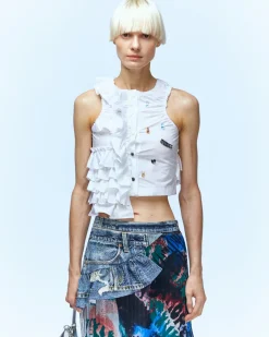 Andersson Bell Brie Frill Shirring Sleeveless Shirt Atb937W(White)-Women Tops