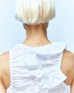 Andersson Bell Brie Frill Shirring Sleeveless Shirt Atb937W(White)-Women Tops