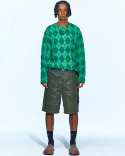 Andersson Bell Broken Argyle L/S T-Shirt Atb965M(Green)-Men T-Shirts