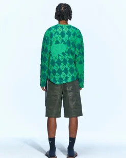 Andersson Bell Broken Argyle L/S T-Shirt Atb965M(Green)-Men T-Shirts