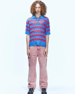 Andersson Bell Bubble Stripe Summer Polo Sweater Atb841M(Pink/Lilac)-Men Knitwear