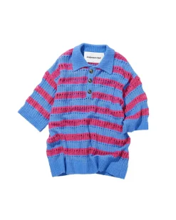 Andersson Bell Bubble Stripe Summer Polo Sweater Atb841M(Pink/Lilac)-Men Knitwear