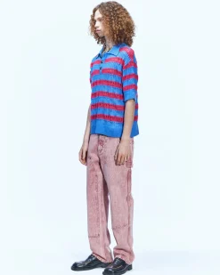 Andersson Bell Bubble Stripe Summer Polo Sweater Atb841M(Pink/Lilac)-Men Knitwear